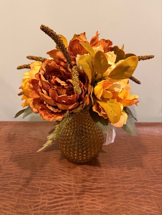Other - Autumn Faux Flower Arrangement in Amber Vase NWT